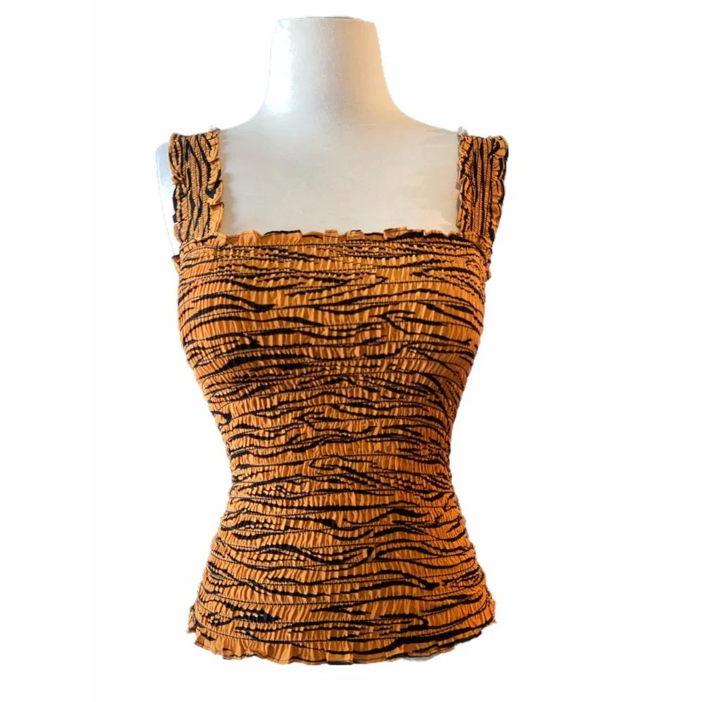 La Ligne Vera Cognac Tiger Smocked Tank Top - Picture 4 of 11